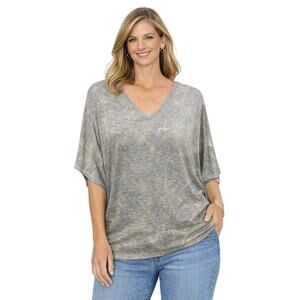 White House Black Market Green/Metallic Gold  Dolman V-Neck Top XL